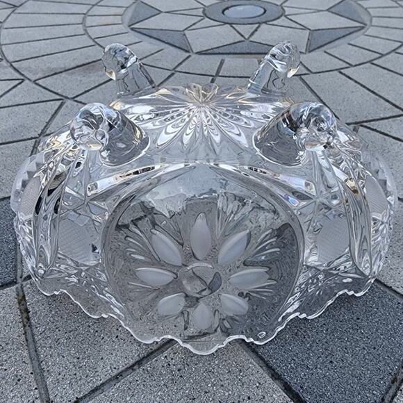 Anna Hutte Bleikristall Lead Crystal Floral Scalloped Footed Oval Bowl Vintage - Picture 5 of 7